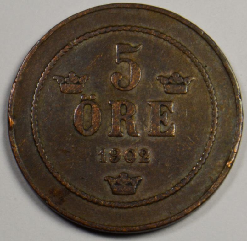 Швеция 5 эре оре 1902 (С19)