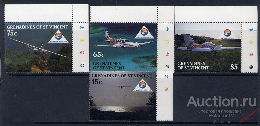 ГРЕНАДИНЫ СТ. ВИНСЕНТ 1988 582-585 АВИАЦИЯ. САМОЛЕТЫ 
