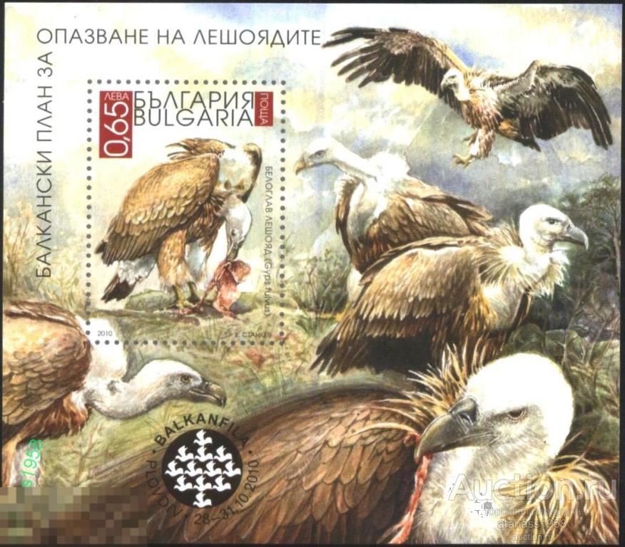 Болгария Чистый  блок  беззубцовый Фауна Птицы  Грифы  2010