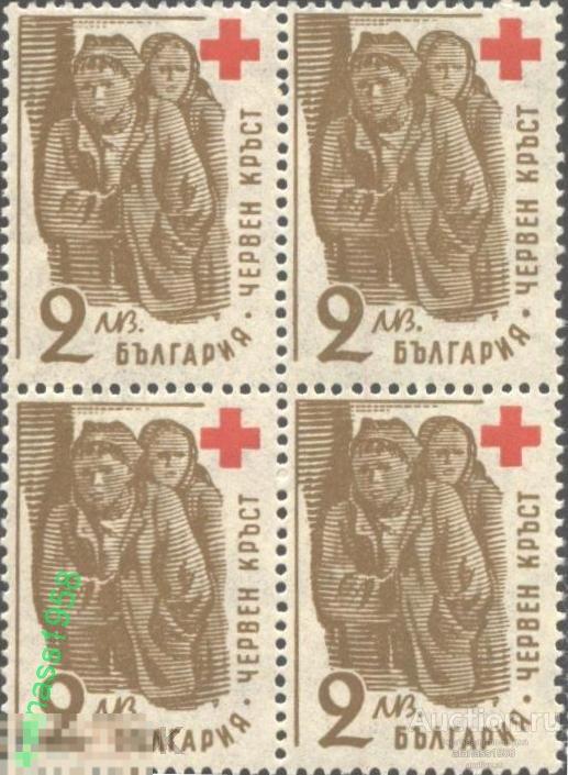 Болгария  Чистая марка в квартблок Красный Крест 1947 2 лв. 