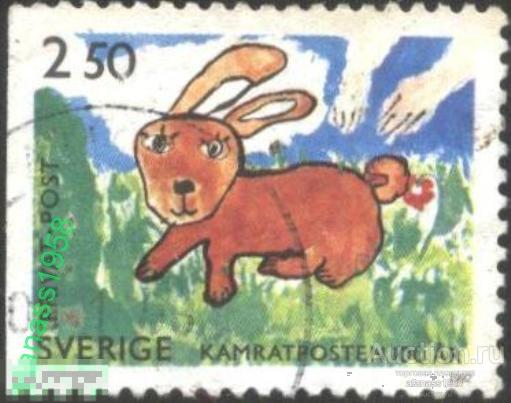 Швеция Гашеная марка Детские рисунки Заяц 1992