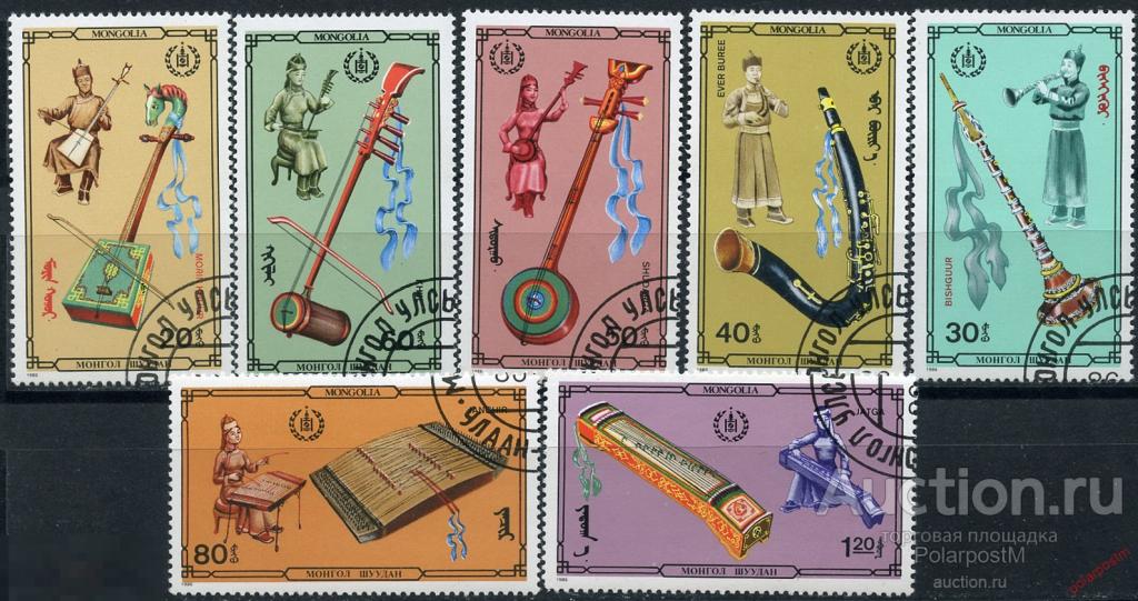 Y85 МОНГОЛИЯ 1986 1798-1804 Международная выставка "STOCKHOLMIA '86" Музыкальные инструменты 