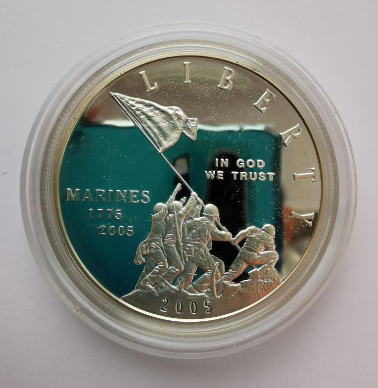 США 1 доллар 2005 230 лет Морской пехоте серебро Ag900