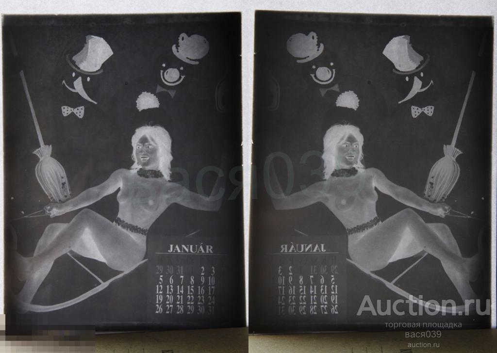 фотопластина стекло проявленная, негатив - эротика, календарь ЯНВАРЬ 