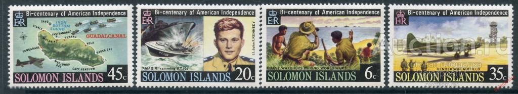 Соломоновы острова 1976 318-321 200-летия американской революции. Авиация. Самолеты. Корабли. 