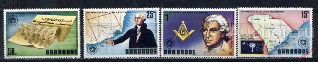Барбадос 1976 405+408 200-летие американской революции. Джордж Вашингтон 