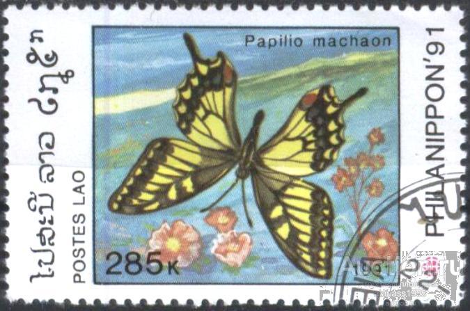 Лаос Гашеная  марка Фауна Бабочка 1991