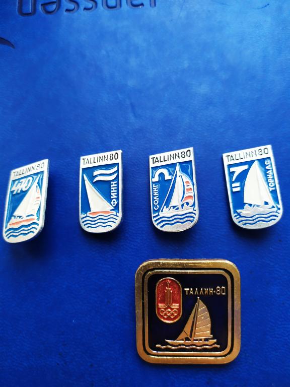 Знак значок Таллин 1980г Олимпиада Парусный спрт. Лодки. Лот 5 знаков