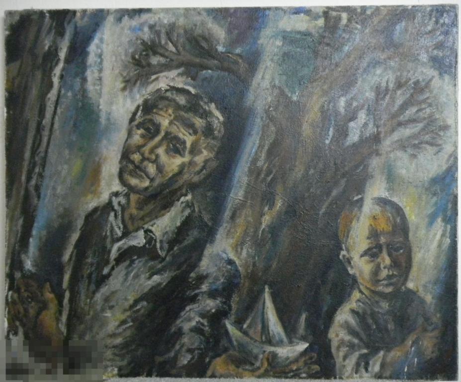 Картина Мужчина с ребеном. Петров 1921 год? Масло. Холст. 