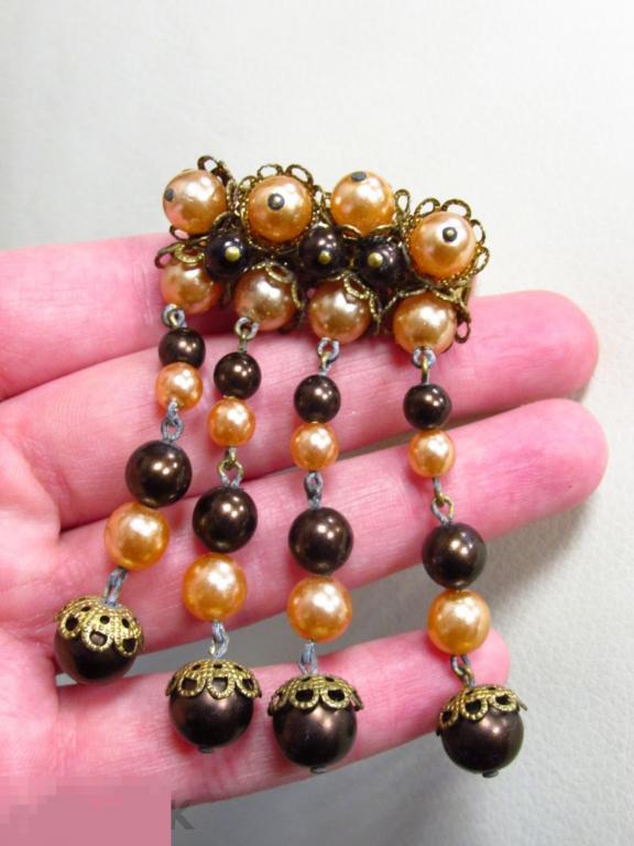 ► РЕДКАЯ БОЛЬШАЯ БРОШЬ С ПОДВЕСКАМИ  ЖЕМУЖНЫЙ ВОДОПАД!!! ВИНТАЖ 