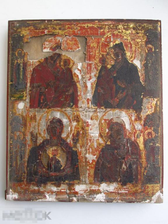 Иконы Божией Матери. Четырехчастная. Невьянск 19 век. Требуется реставрация. 