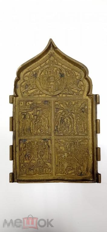 СТВОРКА ОТ СКЛАДНЯ. Меднолитая Икона. Эмаль. Медная Пластика. СТАРИННЫЙ 