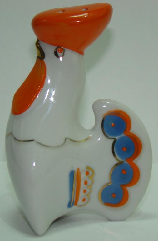 Солонка Петух. Фарфор, роспись, золочение. Полонский ЗХК. СССР