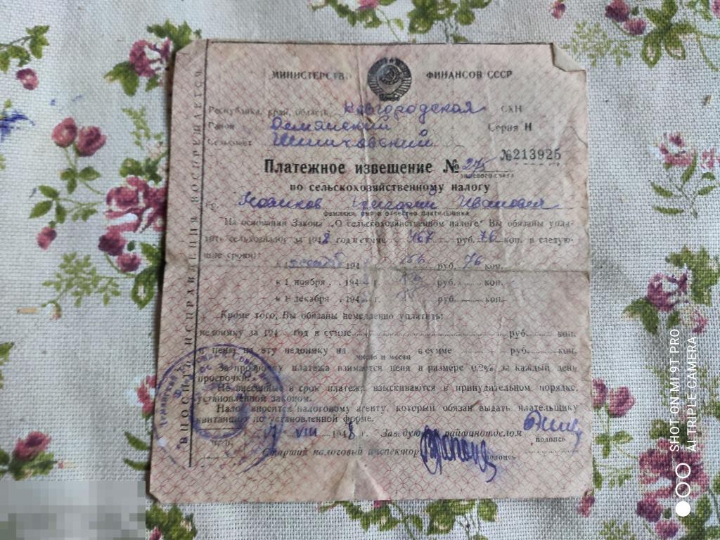 Платежное поручение по сельскохозяйственному налогу