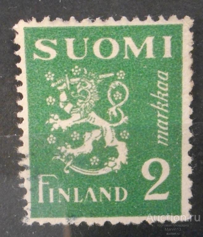 1930-1946 год Финляндия Почтовая марка 2 m зеленая гашеная 1945 года выпуска Вторая мировая война