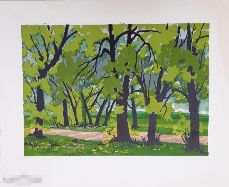 Бибиков В.С. Весенняя зелень. 1970-е. - Б., линогравюра, 28х39