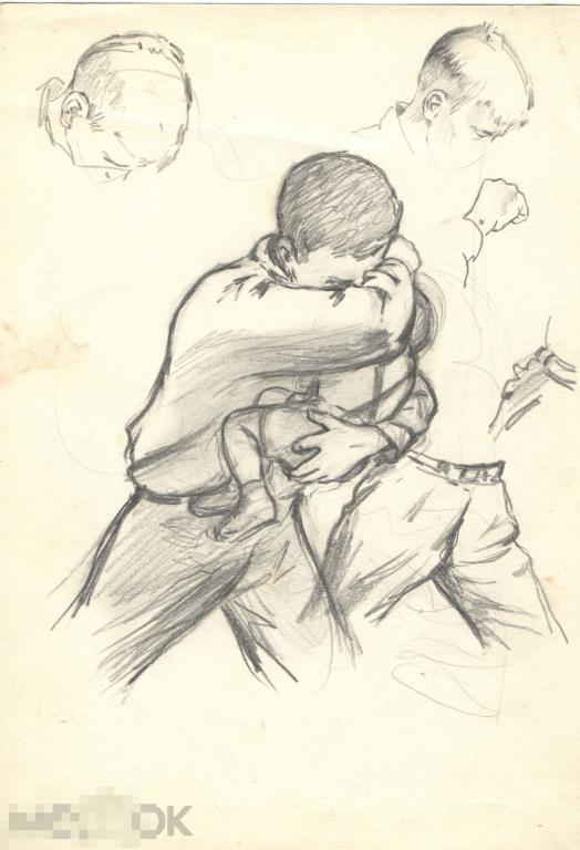 Андрушкевич В. Так поступают пионеры. Эскиз рисунка для обложки. 1958. Б., карандаш, 27х19 