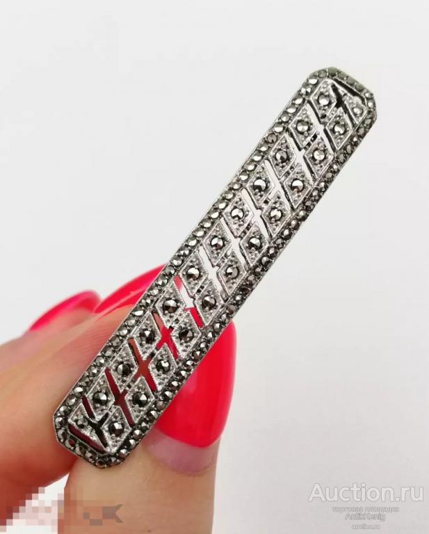 Антикварная Серебряная брошь 830 проба Марказиты