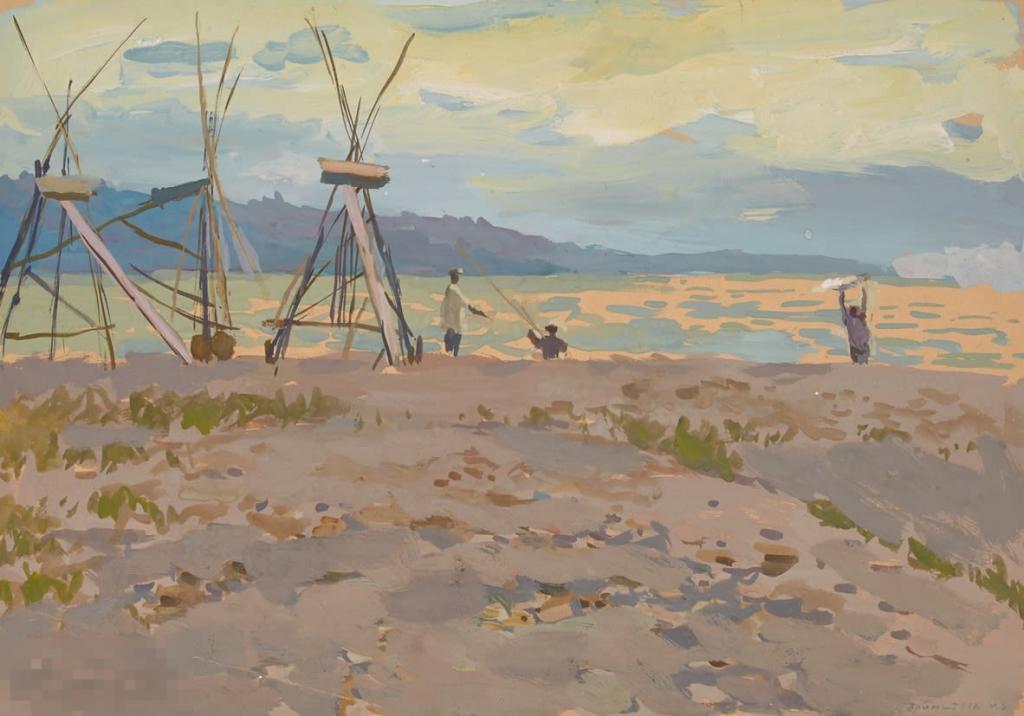 Бронштейн Ш.И. Рыбаки. 1950-е гг. Бумага, гуашь, 27×38 см. 