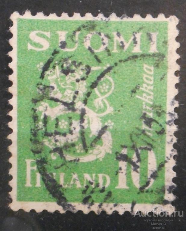 1930-1946 год Финляндия марка 10 марок зеленая выпуск 1930 года  гашеная
