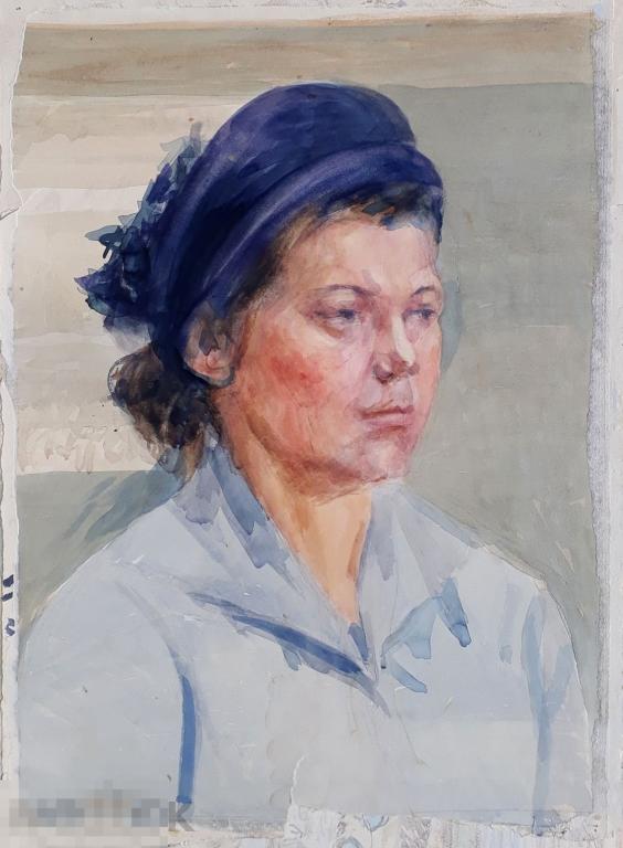 Алимова В. Женский портрет. 1970-е. Б., акварель, 43х34 