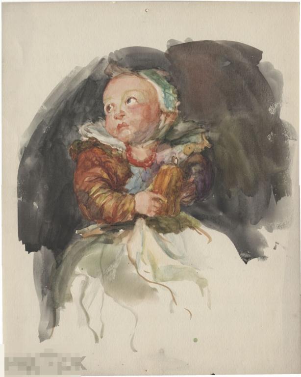 Зелинская-Платэ Р.Н. Детский портрет. 1950-е. – Бумага, акварель, 30х23,5 