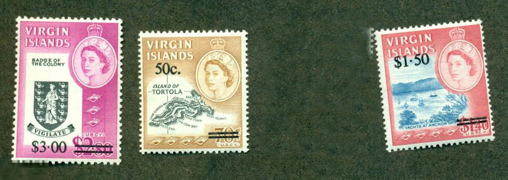 Виргинские острова 1966. Ландшафты. Серия 3 марки с перепечаткой цены 