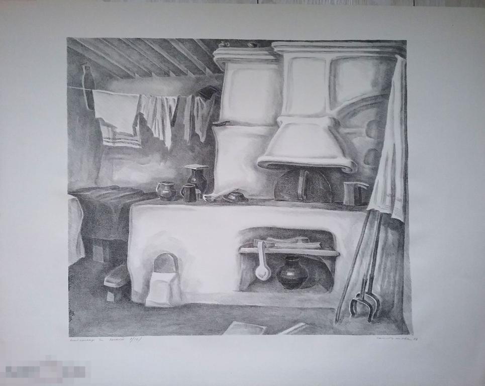 Скородумова Т.Н. Интерьер с печкой. 1987 