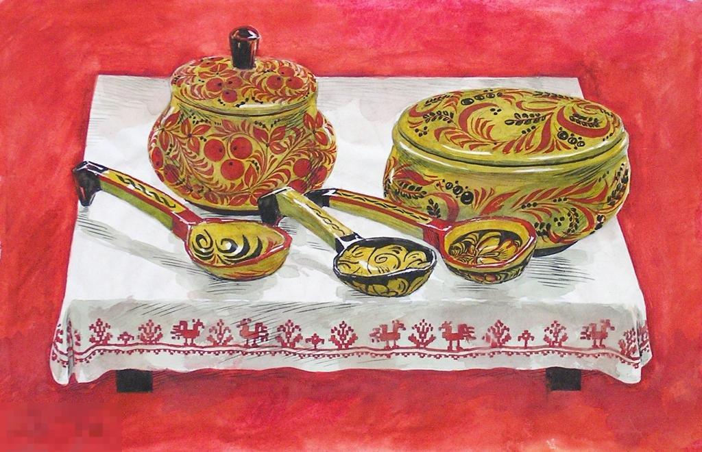 Андрушкевич В. Натюрморт с хохломой. 1973 