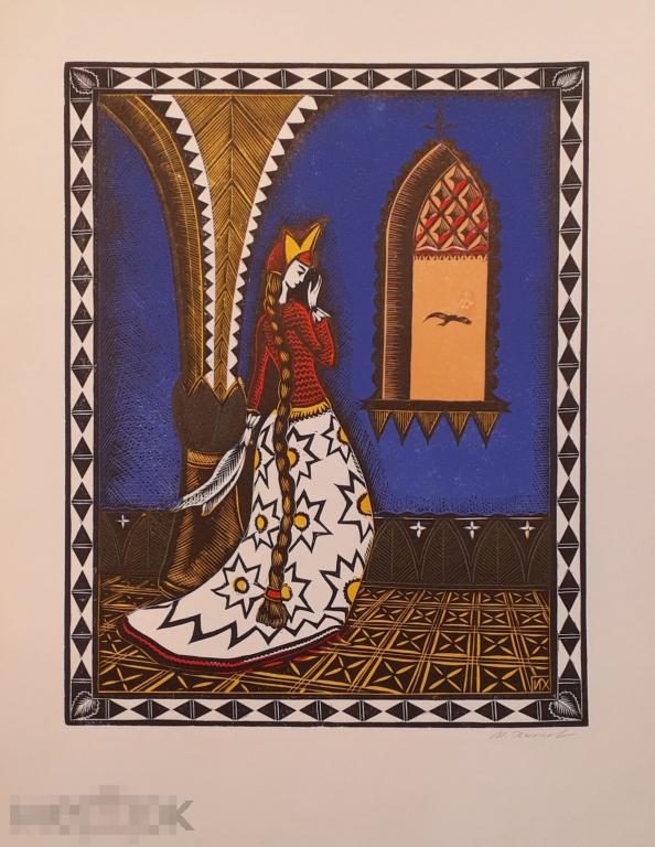 Хохлов И.И. Перышко Финиста Ясно Солнышко. 1979. Б., цв. линогравюра, 33х26 