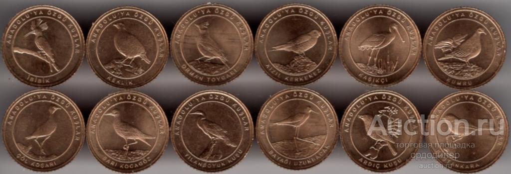 Турция 1 куруш 2021 года НАБОР 12 монет "Анатолийские птицы" UNC
