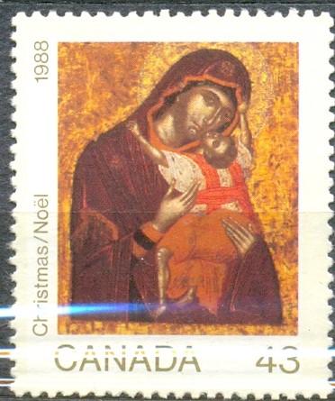 Канада 1988 г.  Икона  Богоматерь  Mi 1111 гаш. ( Прошла почту )