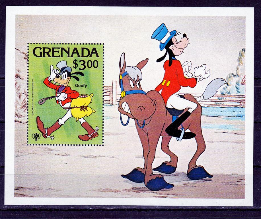 Марки Гренада 1997 г. Мультфильмы Уолт Дисней Гуфи Блок MNH OG **