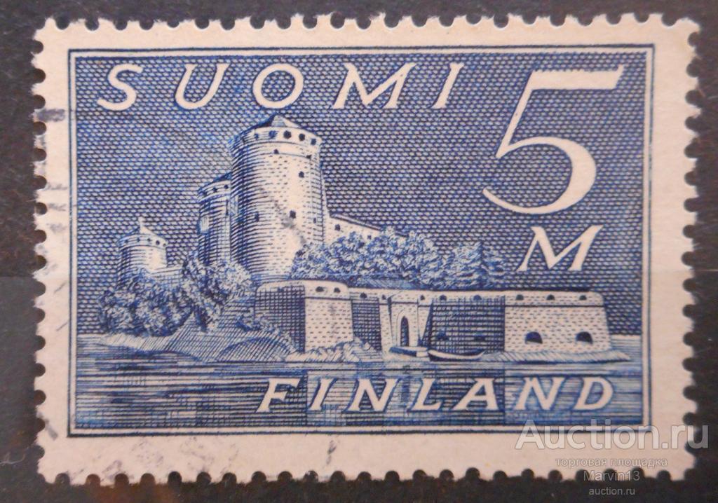 1930 год Финляндия марка 5m синяя гашеная Кастел в Савонлинне