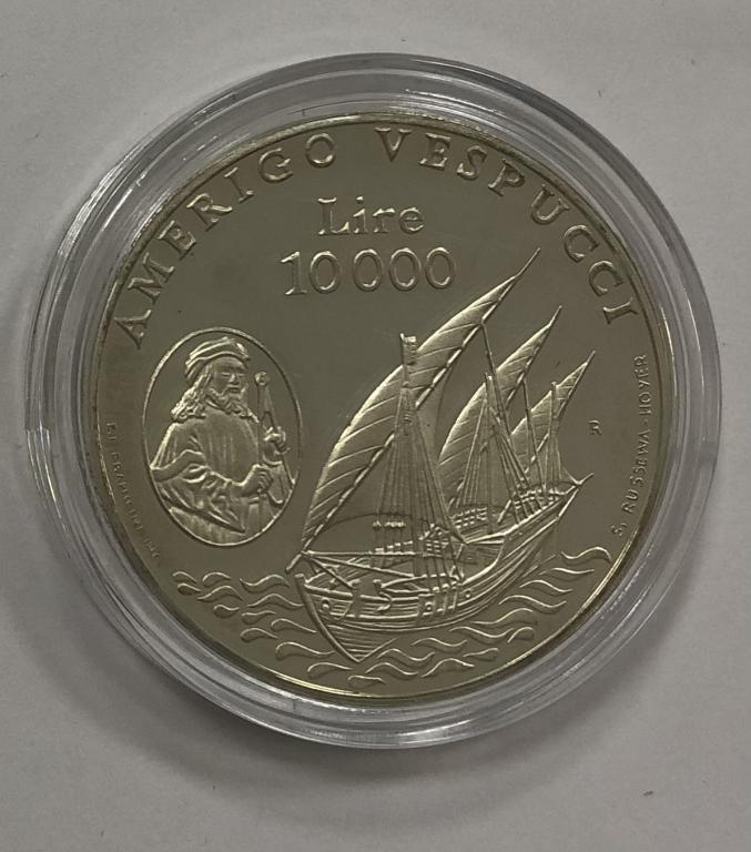 Сан-Марино 10000 лир 1995 Парусник Корабль Америго Веспуччи СЕРЕБРО