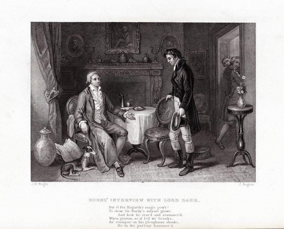 гравюра Шотландия Роберт Бернс встреча с лордом Диром 1840 г
