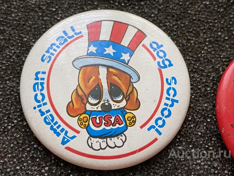 ИНОСТРАННЫЙ ЗНАЧОК США USA СОБАКА DOG ЦИЛИНДР БОЛЬШОЙ. КРУГЛЫЙ БУЛАВКА СТАЛЬ  RRR