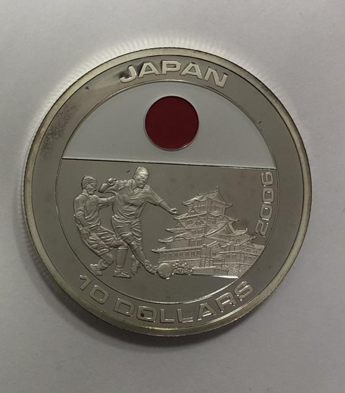 Либерия 10 долларов 2005 ЧМ футбол Япония СЕРЕБРО