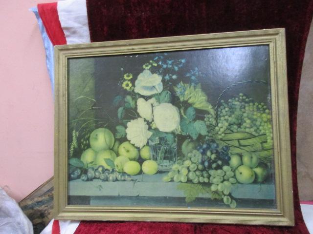 КАРТИНА РЕПРОДУКЦИЯ. ВРЕМЕН СССР.  ЦВЕТЫ И ФРУКТЫ.    СК