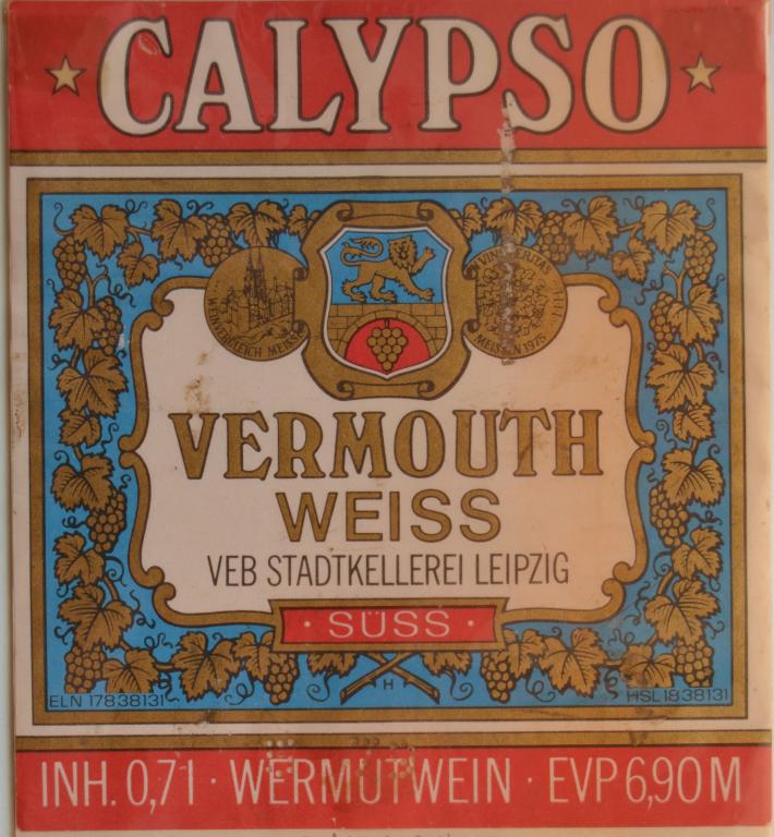 Этикетка Вино Вермут белый Калипсо CALIPSO  - ГДР  1979 год - 1