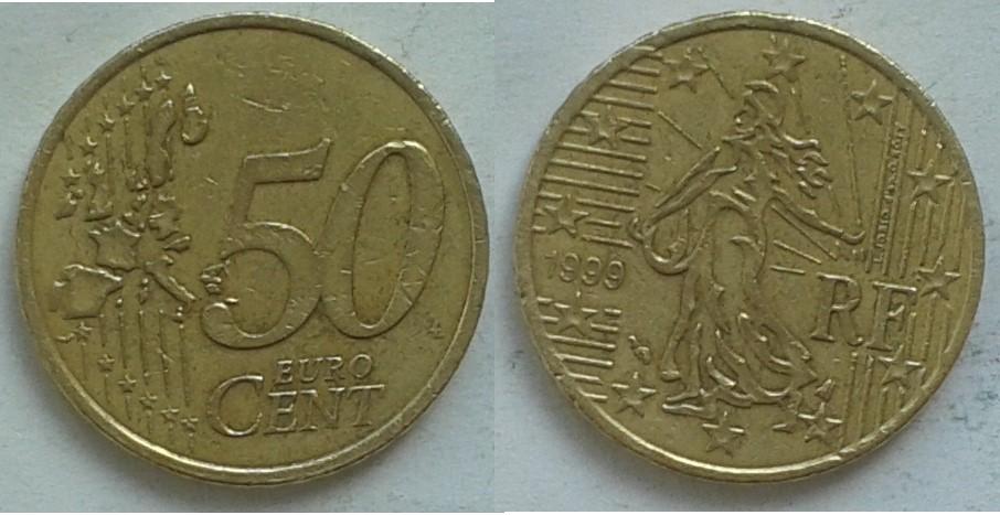Франция, 50 евроцентов, бронза,1999