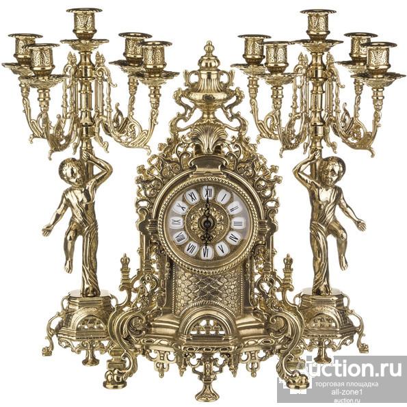 Часы каминные и 2 канделябра КУПИДОН на 5 свечей AL-82-103-P