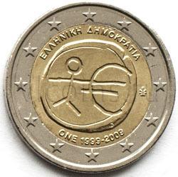 Греция 2 евро 2009 10 лет валютному союзу UNC 19901