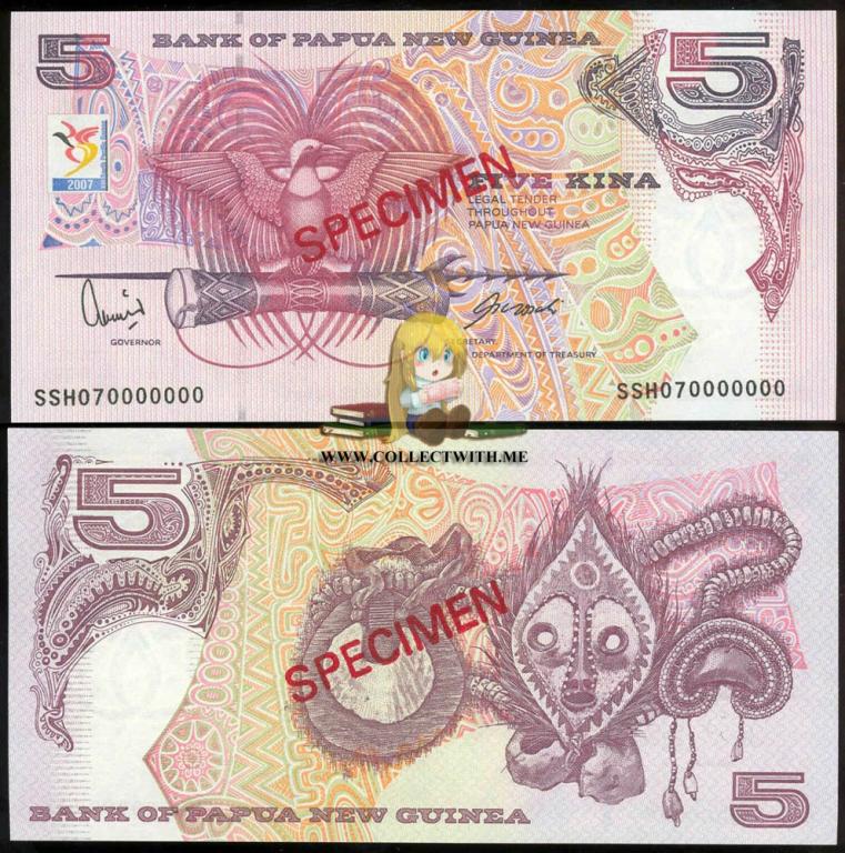 Папуа - Новая Гвинея 5 кина 2007 Юбилейная банкнота Образец UNC P-34