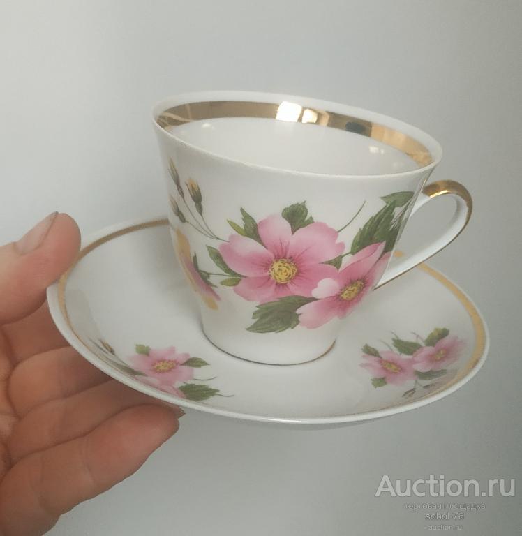 Кофейная пара ШИПОВНИК старая Рига тонкий костяной фарфор