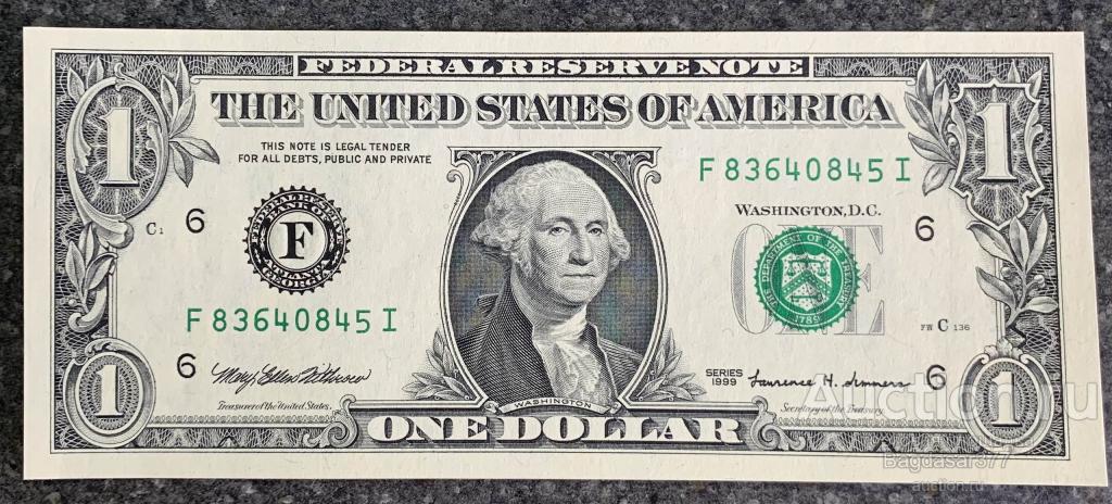 США 1  ДОЛЛАР 1999  6F ( АТЛАНТА ) БЛОК F-I  "UNC!!!" (см.фото)