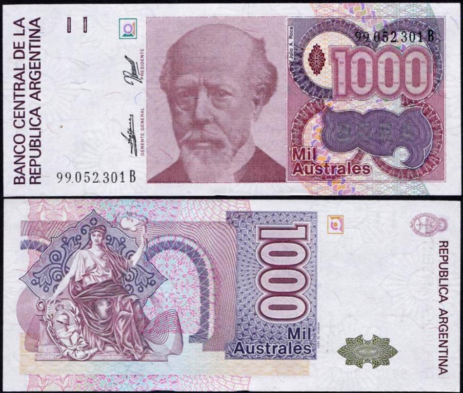 Аргентина 1000 аустралес 1989 UNC P-329c