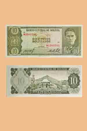 Боливия 10 песо, 1962 г.. Новая. Без обращения. UNC