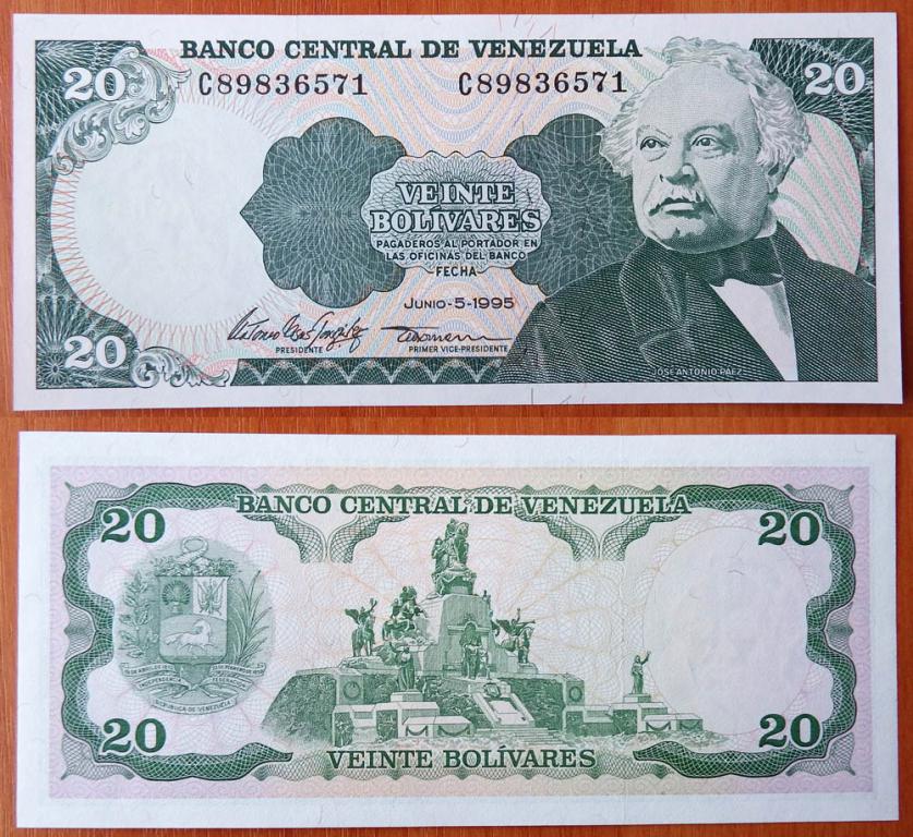 Венесуэла 20 боливаров 1995 UNC Р-63e