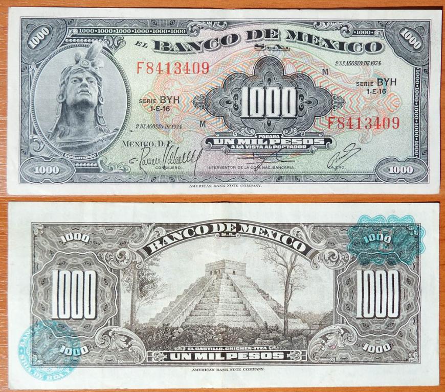 Мексика 1000 песо 1974 P-52s Голубые печати